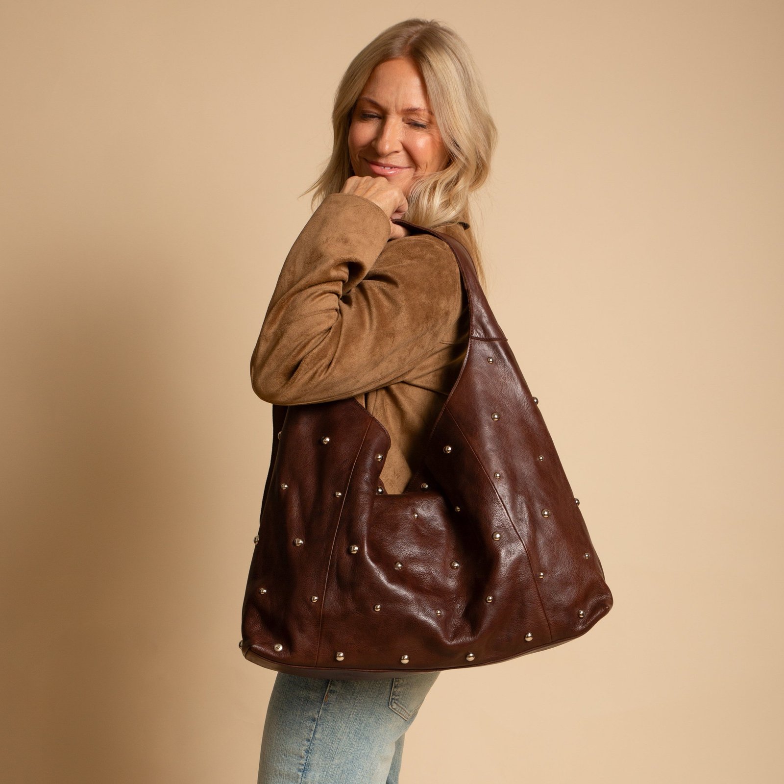 Lindsey Studded Leather Tote Bag